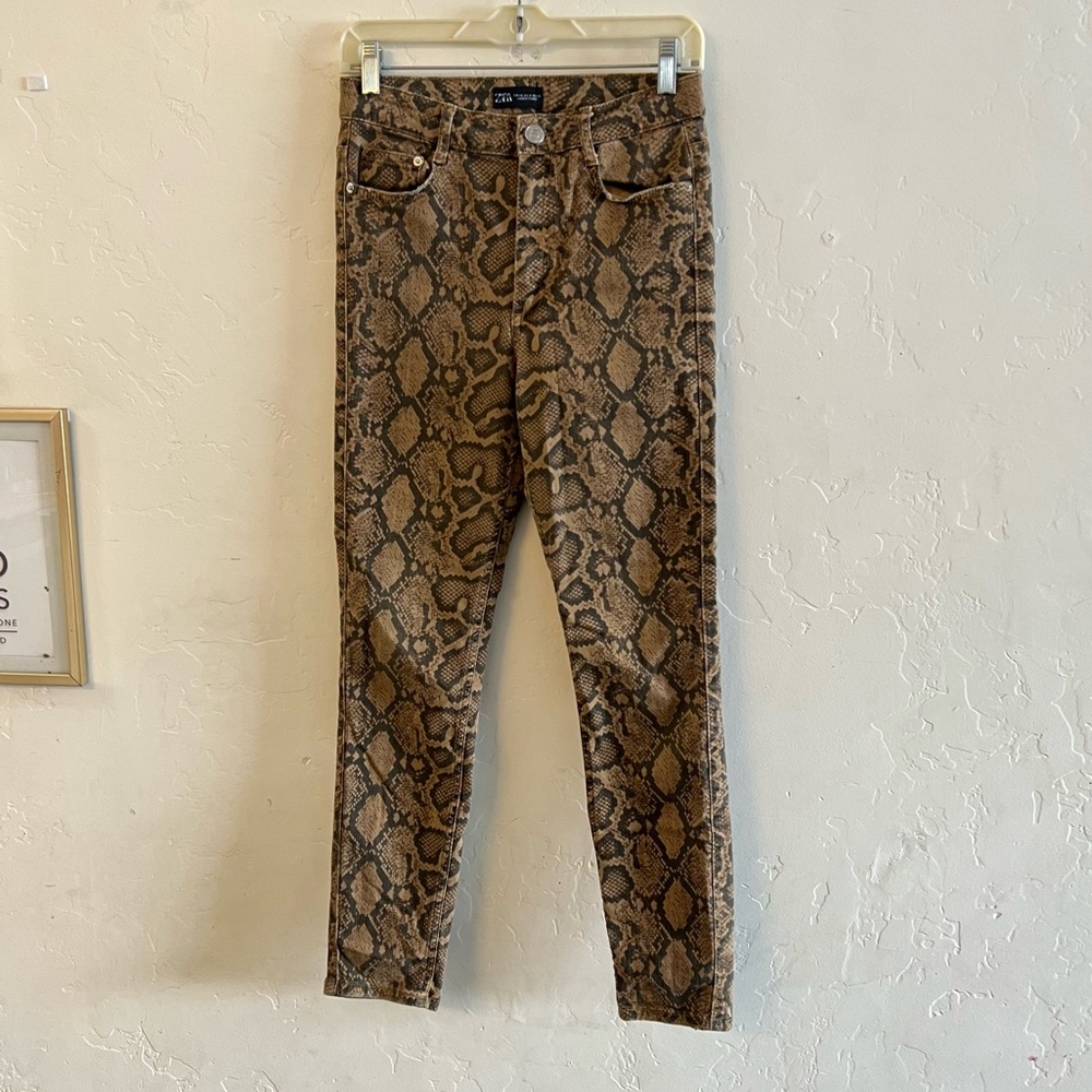 Zara Brown Snakeskin Hi Rise Skinny Jeans Size 8